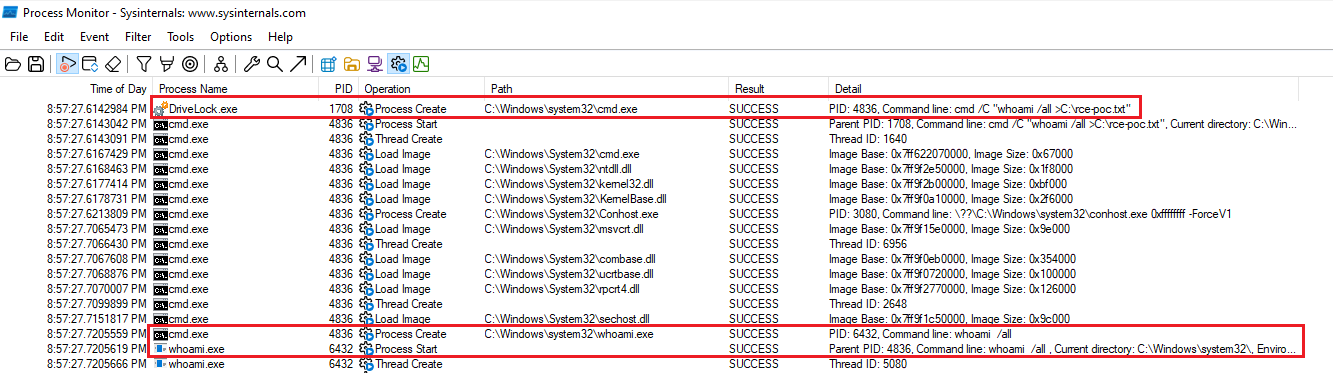 Procmon details about processes